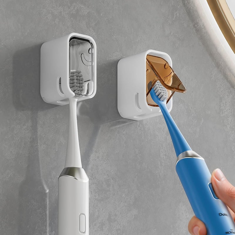 MOPMS Toothbrush Holders for Bathroom【Innovation Single Slot Design】 2PCS Toothbrush Holder Wall Mounted with Cover for Shower, Single Toothbrush Dispenser Storage Organizer for Family & Travel - Image 1